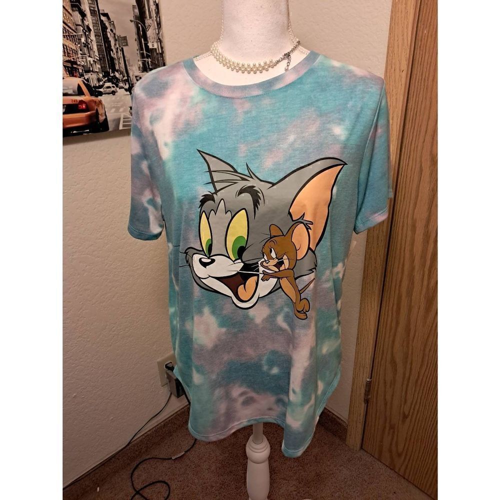 Tom and Jerry Tye Dye Multi Color Pattern T Shirt NEW Size XL